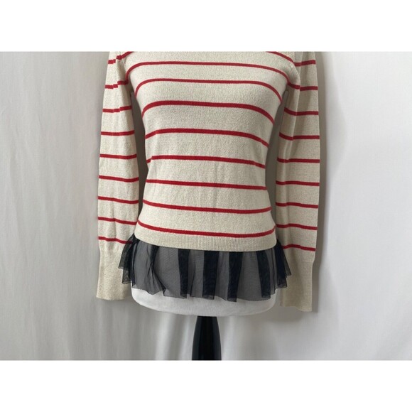 Princess Vera Wang Girls Medium Lightweight Sweater Shirt Off White Red Striped - Picture 4 of 10